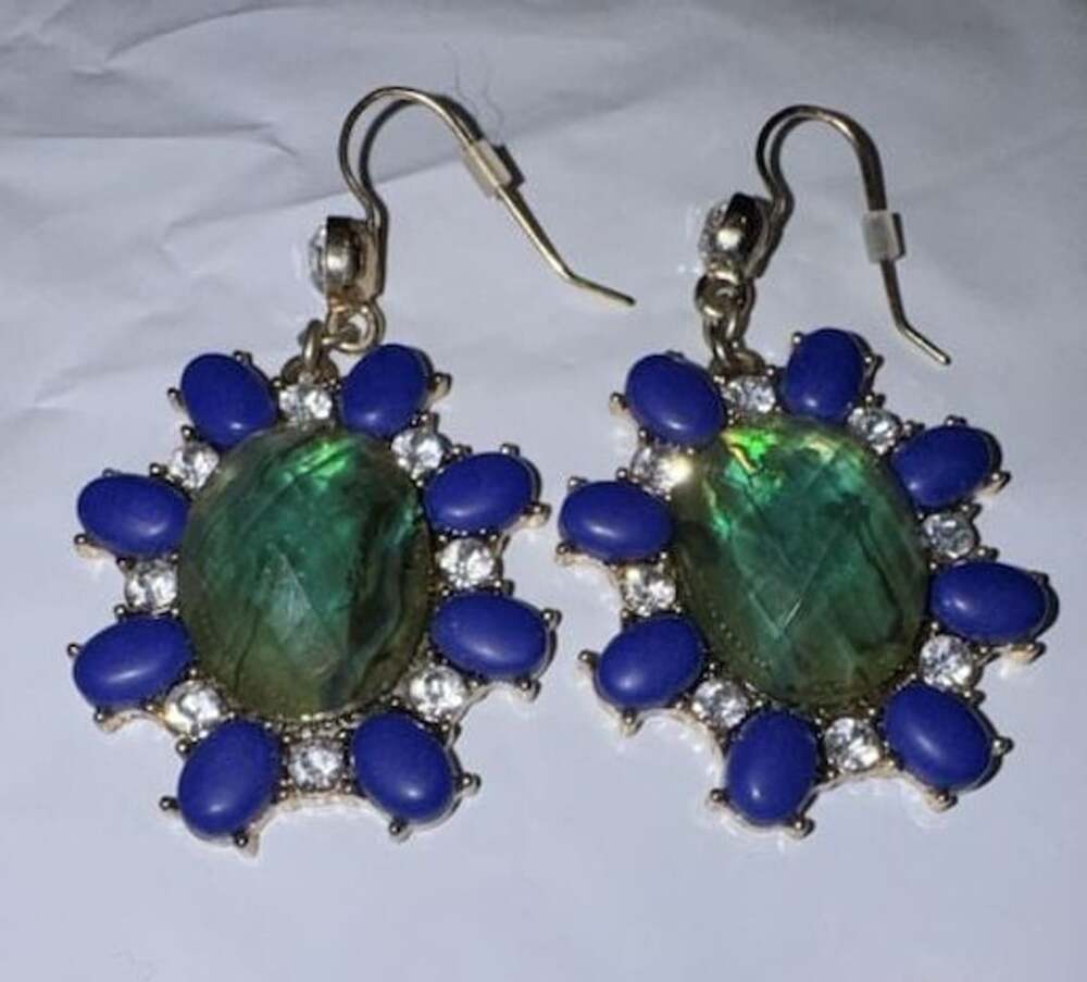 Mariana Dangling Green And Blue Swarovski Crystals Earrings